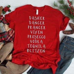 Red Reindeer Boozy Holiday Short Sleeve Crew Tee